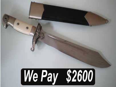 TENO DAGGERS/HEWERS . DAVID MATTEY IS ON-LINE TO ANSWER INQUIRIES AND MAKE OFFERS WITHOUT OBLIGATION.    German Dagger Buyers pay in advance using the “Paypal”service. Sellers will not be required to ship items until full payment is shown to have been deposited in their ”Paypal”Accounts.   Customers can expect to achieve around 70% of the list Prices seen on specialist websites for equivalent items. The selling process is immediate. German Dagger Buyers cover shipping costs and fees. Consigned collections and special items will achieve a greater return figure for sellers, potentially 80%-90% of dealers listed prices.of selling a TENO?.